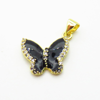 Brass Micro Pave Cubic Zirconia Pendants,with Enamel,Butterfly,Plated Gold,14x16mm,Hole:2mm,about 1.9g/pc,5 pcs/package,XFPC04868vaii-L035