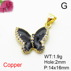 Brass Micro Pave Cubic Zirconia Pendants,with Enamel,Butterfly,Plated Gold,14x16mm,Hole:2mm,about 1.9g/pc,5 pcs/package,XFPC04868vaii-L035