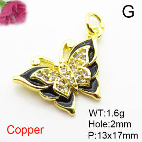 Brass Micro Pave Cubic Zirconia Pendants,with Enamel,Butterfly,Plated Gold,13x17mm,Hole:2mm,about 1.6g/pc,5 pcs/package,XFPC04871aaho-L035