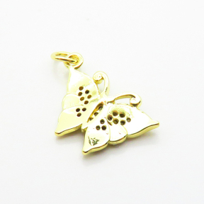 Brass Micro Pave Cubic Zirconia Pendants,with Enamel,Butterfly,Plated Gold,13x17mm,Hole:2mm,about 1.6g/pc,5 pcs/package,XFPC04871aaho-L035