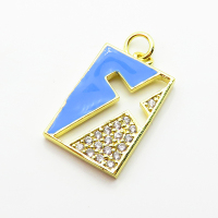 Brass Micro Pave Cubic Zirconia Pendants,with Enamel,Rectangle,Cross,Plated Gold,18x13mm,Hole:2mm,about 2.1g/pc,5 pcs/package,XFPC04883vaia-L035