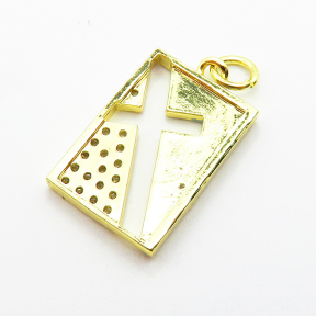 Brass Micro Pave Cubic Zirconia Pendants,with Enamel,Rectangle,Cross,Plated Gold,18x13mm,Hole:2mm,about 2.1g/pc,5 pcs/package,XFPC04883vaia-L035