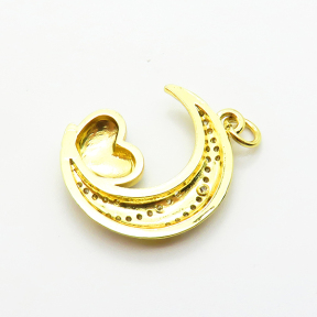 Brass Micro Pave Cubic Zirconia Pendants,with Enamel,Moon,Heart,Devil's Eye,Plated Gold,20x18mm,Hole:2mm,about 2.4g/pc,5 pcs/package,XFPC04892vaii-L035