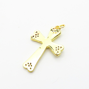 Brass Micro Pave Cubic Zirconia Pendants,with Enamel,Cross,Devil's Eye,for Easter,Plated Gold,28x20mm,Hole:2mm,about 3g/pc,5 pcs/package,XFPC04895vaii-L035