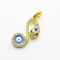 Brass Micro Pave Cubic Zirconia Pendants,with Enamel,Snake,Devil's Eye,Plated Gold,17x9mm,Hole:2mm,about 1.2g/pc,5 pcs/package,XFPC04907vaii-L035
