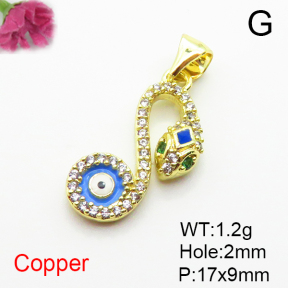 Brass Micro Pave Cubic Zirconia Pendants,with Enamel,Snake,Devil's Eye,Plated Gold,17x9mm,Hole:2mm,about 1.2g/pc,5 pcs/package,XFPC04907vaii-L035