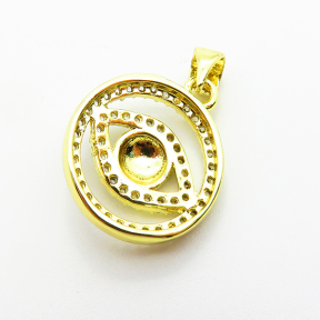 Brass Micro Pave Cubic Zirconia Pendants,with Enamel,Round,Devil's Eye,Plated Gold,16mm,Hole:2mm,about 2.1g/pc,5 pcs/package,XFPC04910vail-L035