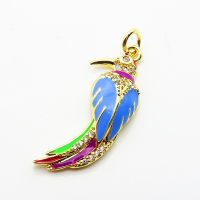 Brass Micro Pave Cubic Zirconia Pendants,with Enamel,Bird,Plated Gold,25x11mm,Hole:2mm,about 1.9g/pc,5 pcs/package,XFPC04913aaim-L035