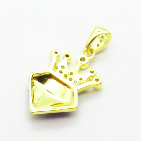 Brass Micro Pave Cubic Zirconia Pendants,with Enamel,Crown,Plated Gold,20x15mm,Hole:2mm,about 1.9g/pc,5 pcs/package,XFPC04916vaii-L035