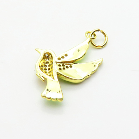 Brass Micro Pave Cubic Zirconia Pendants,with Enamel,Bird,Plated Gold,15x17mm,Hole:2mm,about 1.4g/pc,5 pcs/package,XFPC04919vail-L035