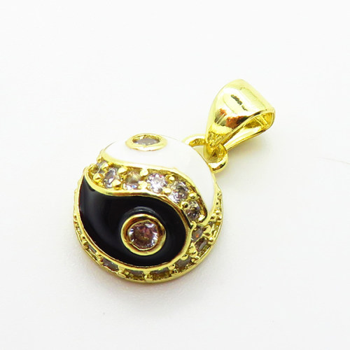 Brass Micro Pave Cubic Zirconia Pendants,with Enamel,Tai Chi,Plated Gold,11mm,Hole:2mm,about 1.5g/pc,5 pcs/package,XFPC04922vaia-L035