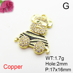 Brass Micro Pave Cubic Zirconia Pendants,with Enamel,Bear,Plated Gold,17x16mm,Hole:2mm,about 1.7g/pc,5 pcs/package,XFPC04925avja-L035