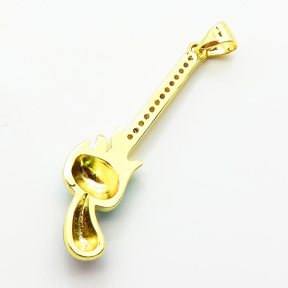 Brass Micro Pave Cubic Zirconia Pendants,with Enamel,Hockey Stick,Plated Gold,35x9mm,Hole:2mm,about 2.2g/pc,5 pcs/package,XFPC04928aaij-L035