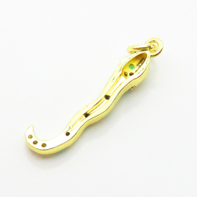 Brass Micro Pave Cubic Zirconia Pendants,with Enamel,Snake,Plated Gold,23x4mm,Hole:2mm,about 1.1g/pc,5 pcs/package,XFPC04934vaii-L035