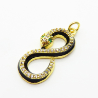 Brass Micro Pave Cubic Zirconia Pendants,with Enamel,Snake,Plated Gold,25x12mm,Hole:2mm,about 2.9g/pc,5 pcs/package,XFPC04940aajh-L035