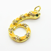 Brass Micro Pave Cubic Zirconia Pendants,with Enamel,Snake,Plated Gold,23x14mm,Hole:2mm,about 2.2g/pc,5 pcs/package,XFPC04943aaim-L035