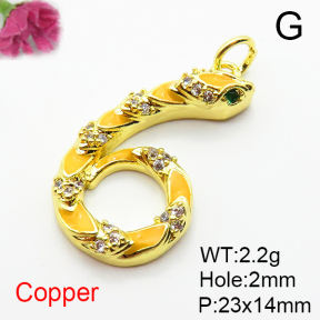 Brass Micro Pave Cubic Zirconia Pendants,with Enamel,Snake,Plated Gold,23x14mm,Hole:2mm,about 2.2g/pc,5 pcs/package,XFPC04943aaim-L035