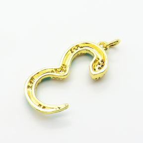 Brass Micro Pave Cubic Zirconia Pendants,with Enamel,Snake,Plated Gold,24x13mm,Hole:2mm,about 1.6g/pc,5 pcs/package,XFPC04949aaio-L035