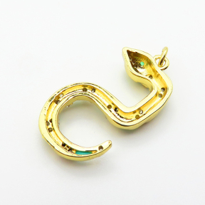 Brass Micro Pave Cubic Zirconia Pendants,with Enamel,Snake,Plated Gold,24x13mm,Hole:2mm,about 2.2g/pc,5 pcs/package,XFPC04952aaio-L035