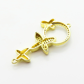 Brass Micro Pave Cubic Zirconia Links Connectors,Butterfly,Plated Gold,31x18mm,Hole:2mm,about 2.4g/pc,5 pcs/package,XFL02341aaji-L035