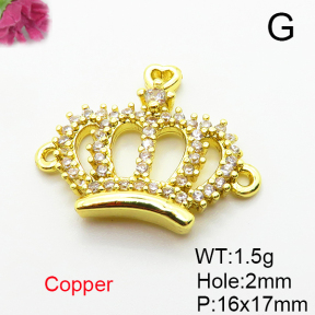 Brass Micro Pave Cubic Zirconia Links Connectors,Crown,Plated Gold,16x17mm,Hole:2mm,about 1.5g/pc,5 pcs/package,XFL02344aahn-L035
