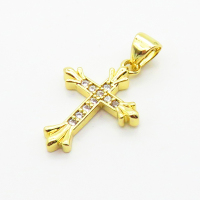 Brass Micro Pave Cubic Zirconia Pendants,Cross,for Easter,Plated Gold,19x15mm,Hole:2mm,about 1.4g/pc,5 pcs/package,XFPC04961vahk-L035