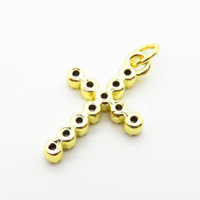 Brass Micro Pave Cubic Zirconia Pendants,Cross,for Easter,Plated Gold,17x13mm,Hole:2mm,about 1g/pc,5 pcs/package,XFPC04964vahk-L035