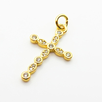 Brass Micro Pave Cubic Zirconia Pendants,Cross,for Easter,Plated Gold,20x14mm,Hole:2mm,about 0.8g/pc,5 pcs/package,XFPC04976aahp-L035