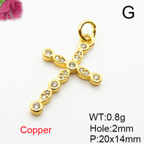 Brass Micro Pave Cubic Zirconia Pendants,Cross,for Easter,Plated Gold,20x14mm,Hole:2mm,about 0.8g/pc,5 pcs/package,XFPC04976aahp-L035