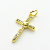 Brass Micro Pave Cubic Zirconia Pendants,Cross,for Easter,Plated Gold,16x11mm,Hole:2mm,about 0.7g/pc,5 pcs/package,XFPC04979vahk-L035