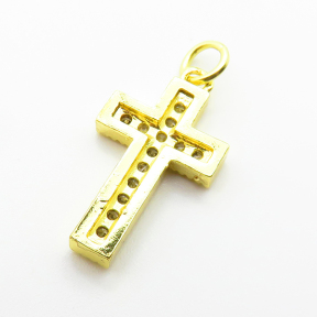 Brass Micro Pave Cubic Zirconia Pendants,Cross,for Easter,Plated Gold,18x11mm,Hole:2mm,about 1.4g/pc,5 pcs/package,XFPC04982vahk-L035