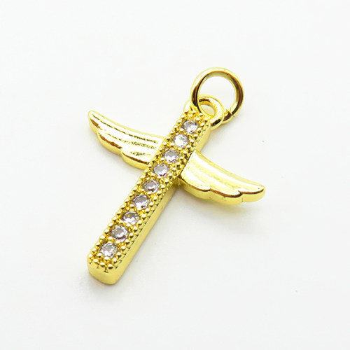 Brass Micro Pave Cubic Zirconia Pendants,Cross,for Easter,Plated Gold,17mm,Hole:2mm,about 1.3g/pc,5 pcs/package,XFPC04985aahh-L035