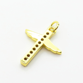 Brass Micro Pave Cubic Zirconia Pendants,Cross,for Easter,Plated Gold,17mm,Hole:2mm,about 1.3g/pc,5 pcs/package,XFPC04985aahh-L035