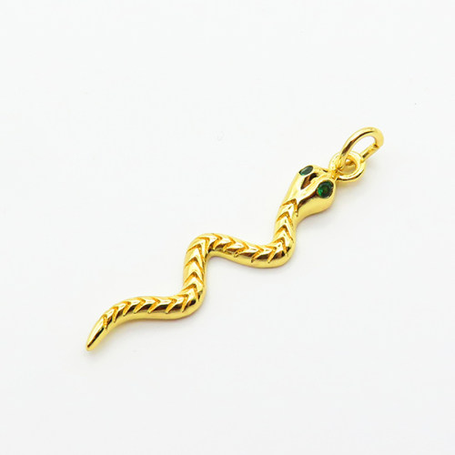 Brass Micro Pave Cubic Zirconia Pendants,Snake,Plated Gold,27x6mm,Hole:2mm,about 0.8g/pc,5 pcs/package,XFPC04988aahj-L035