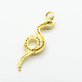 Brass Micro Pave Cubic Zirconia Pendants,Snake,Plated Gold,27x9mm,Hole:2mm,about 1.1g/pc,5 pcs/package,XFPC04991vaia-L035