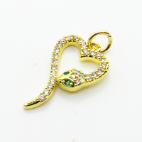 Brass Micro Pave Cubic Zirconia Pendants,Snake,Plated Gold,18x12mm,Hole:2mm,about 1g/pc,5 pcs/package,XFPC04994vaia-L035