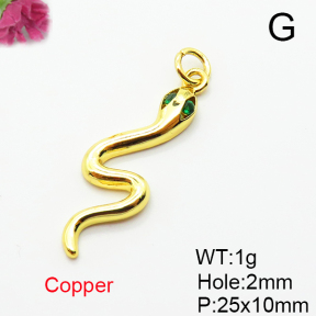 Brass Micro Pave Cubic Zirconia Pendants,Snake,Plated Gold,25x10mm,Hole:2mm,about 1g/pc,5 pcs/package,XFPC04997aahj-L035