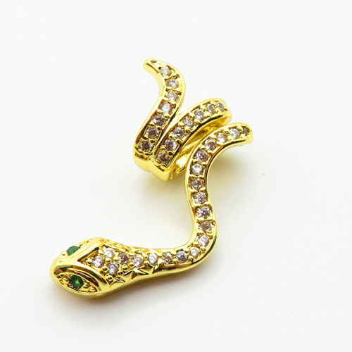 Brass Micro Pave Cubic Zirconia Pendants,Snake,Plated Gold,22x13mm,Hole:6x3mm,about 2g/pc,5 pcs/package,XFPC05003vail-L035