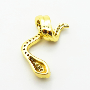 Brass Micro Pave Cubic Zirconia Pendants,Snake,Plated Gold,22x13mm,Hole:6x3mm,about 2g/pc,5 pcs/package,XFPC05003vail-L035