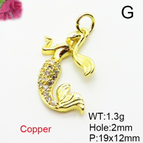 Brass Micro Pave Cubic Zirconia Pendants,Mermaid,Plated Gold,19x12mm,Hole:2mm,about 1.3g/pc,5 pcs/package,XFPC05006vahk-L035