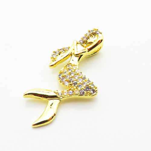 Brass Micro Pave Cubic Zirconia Pendants,Mermaid,Plated Gold,27x14mm,Hole:4x2mm,about 1.6g/pc,5 pcs/package,XFPC05009vaii-L035