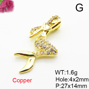 Brass Micro Pave Cubic Zirconia Pendants,Mermaid,Plated Gold,27x14mm,Hole:4x2mm,about 1.6g/pc,5 pcs/package,XFPC05009vaii-L035