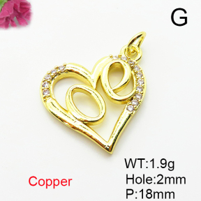 Brass Micro Pave Cubic Zirconia Pendants,Heart,Plated Gold,18mm,Hole:2mm,about 1.9g/pc,5 pcs/package,XFPC05015aahl-L035