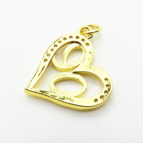 Brass Micro Pave Cubic Zirconia Pendants,Heart,Plated Gold,18mm,Hole:2mm,about 1.9g/pc,5 pcs/package,XFPC05015aahl-L035