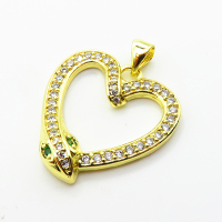 Brass Micro Pave Cubic Zirconia Pendants,Heart,Snake,Plated Gold,22mm,Hole:2mm,about 2.8g/pc,5 pcs/package,XFPC05021aaim-L035