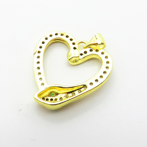Brass Micro Pave Cubic Zirconia Pendants,Heart,Snake,Plated Gold,22mm,Hole:2mm,about 2.8g/pc,5 pcs/package,XFPC05021aaim-L035