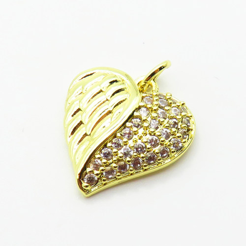 Brass Micro Pave Cubic Zirconia Pendants,Heart,Plated Gold,16mm,Hole:2mm,about 1.9g/pc,5 pcs/package,XFPC05024aahn-L035