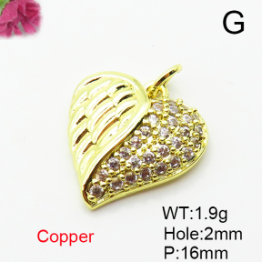 Brass Micro Pave Cubic Zirconia Pendants,Heart,Plated Gold,16mm,Hole:2mm,about 1.9g/pc,5 pcs/package,XFPC05024aahn-L035