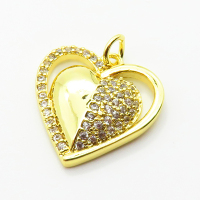 Brass Micro Pave Cubic Zirconia Pendants,Heart,Plated Gold,18mm,Hole:2mm,about 2.8g/pc,5 pcs/package,XFPC05027aaik-L035