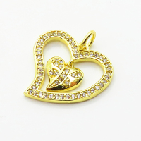 Brass Micro Pave Cubic Zirconia Pendants,Heart,Plated Gold,20x22mm,Hole:2mm,about 2.4g/pc,5 pcs/package,XFPC05033aaji-L035